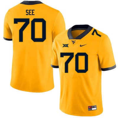 Men's West Virginia Mountaineers NCAA #70 Shawn See Gold Authentic Nike Stitched College Football Jersey XE15K75PV